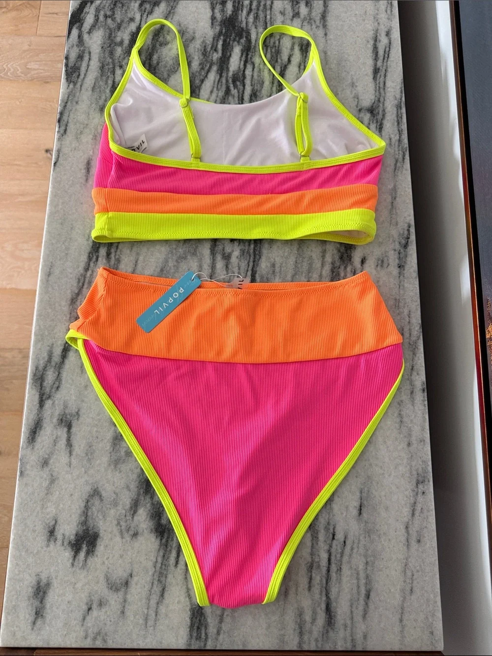 Neon Colorblock High-Waist Bikini Set